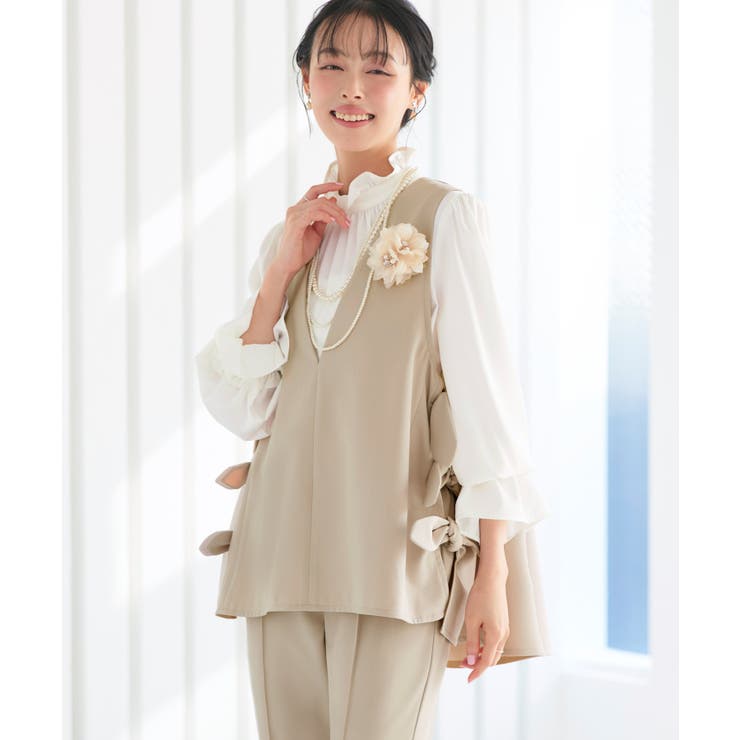 【3点set】ゆる洒落・サイドリボンジレ＆スリムテーパードパンツフリルブラウス | RUIRUE BOUTIQUE | 詳細画像9 