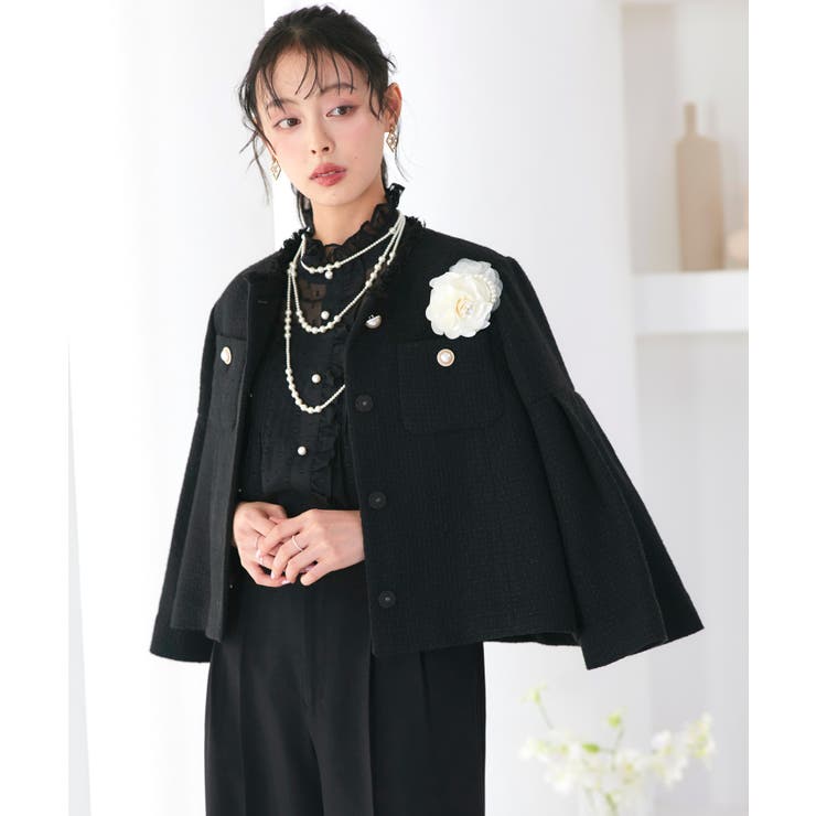 ノーカラーショートフレアジャケットワイドパンツスーツ | RUIRUE BOUTIQUE | 詳細画像10 