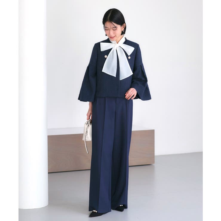 ノーカラーショートフレアジャケットワイドパンツスーツ | RUIRUE BOUTIQUE | 詳細画像12 