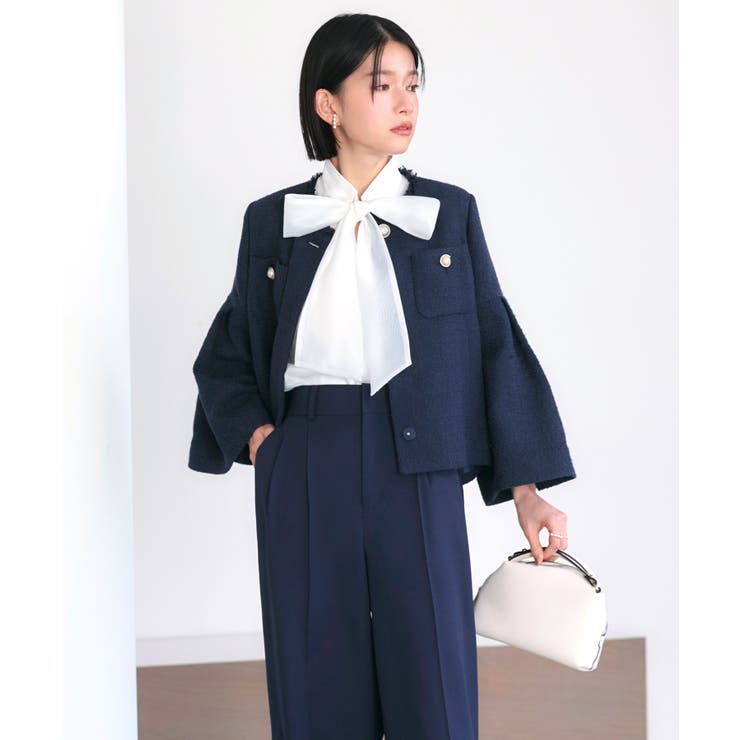 ノーカラーショートフレアジャケットワイドパンツスーツ | RUIRUE BOUTIQUE | 詳細画像13 