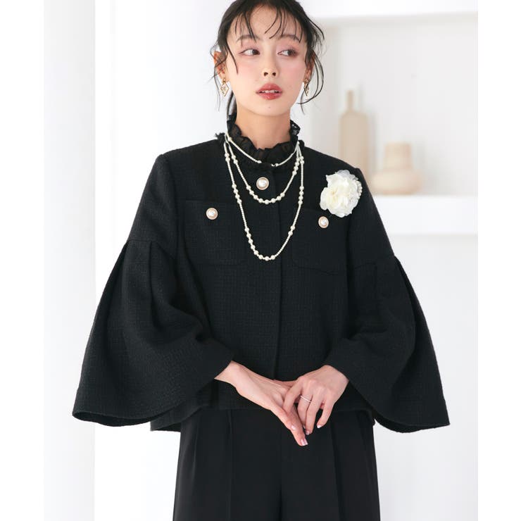 ノーカラーショートフレアジャケットワイドパンツスーツ | RUIRUE BOUTIQUE | 詳細画像7 