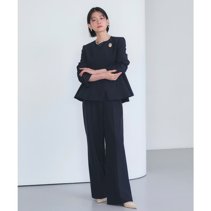 ノーカラーラップペプラムワイドパンツスーツ | RUIRUE BOUTIQUE | 詳細画像14 