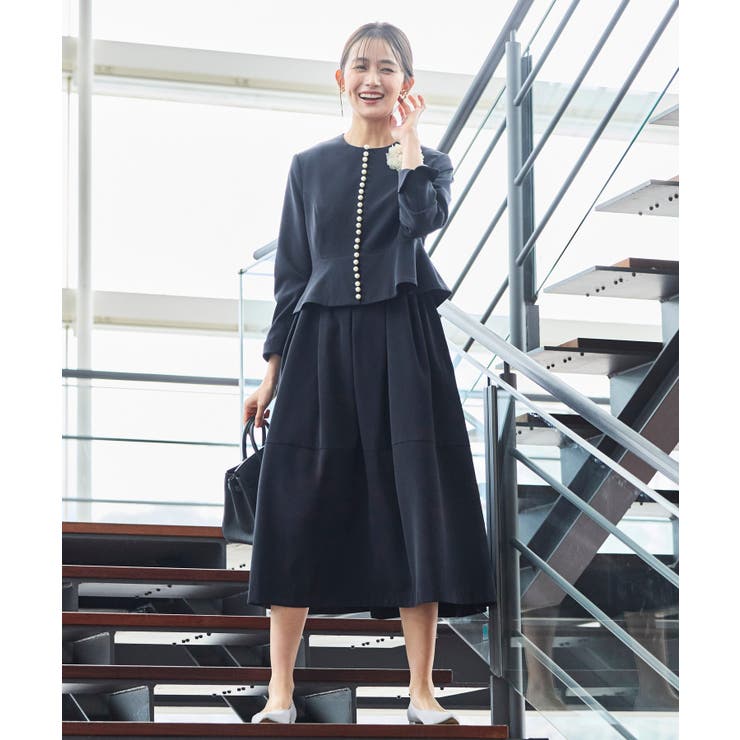 ノーカラーパールペプラムワンピーススーツ | RUIRUE BOUTIQUE | 詳細画像13 