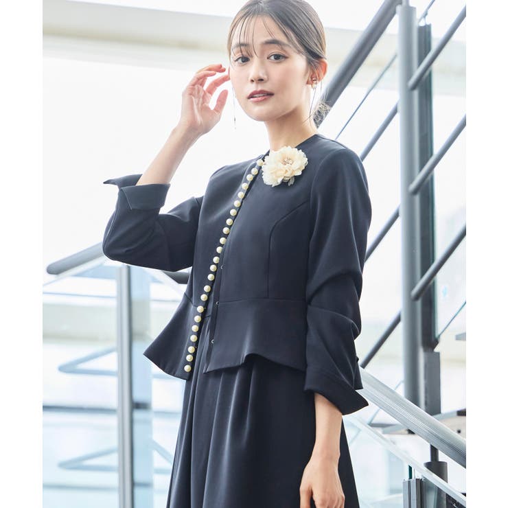 ノーカラーパールペプラムワンピーススーツ | RUIRUE BOUTIQUE | 詳細画像14 