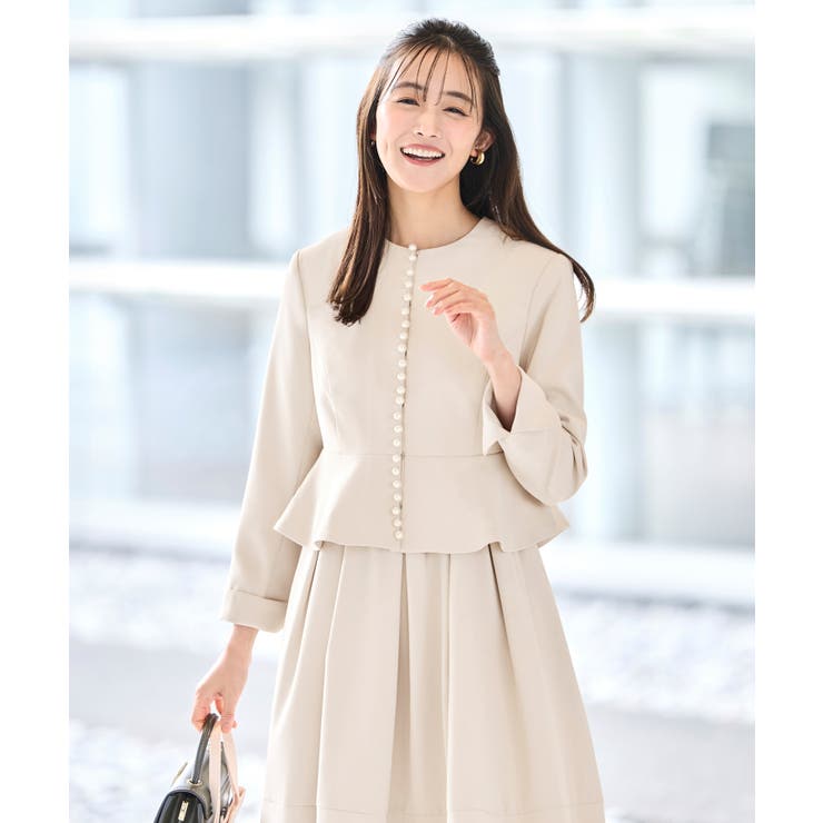 ノーカラーパールペプラムワンピーススーツ | RUIRUE BOUTIQUE | 詳細画像2 