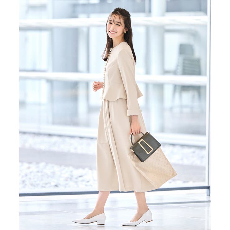 ノーカラーパールペプラムワンピーススーツ | RUIRUE BOUTIQUE | 詳細画像5 