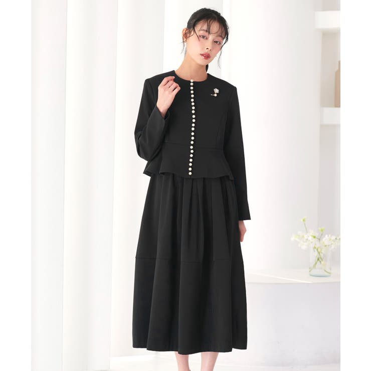 ノーカラーパールペプラムワンピーススーツ | RUIRUE BOUTIQUE | 詳細画像7 