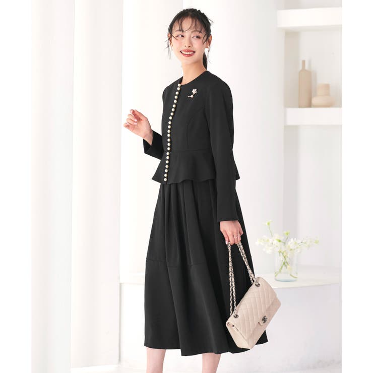 ノーカラーパールペプラムワンピーススーツ | RUIRUE BOUTIQUE | 詳細画像8 