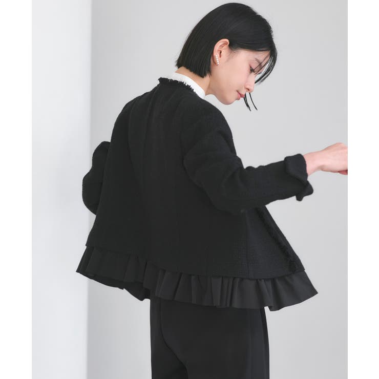 ノーカラーツイードフリルワイドパンツスーツ | RUIRUE BOUTIQUE | 詳細画像4 
