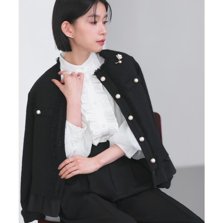 ノーカラーツイードフリルワイドパンツスーツ | RUIRUE BOUTIQUE | 詳細画像5 