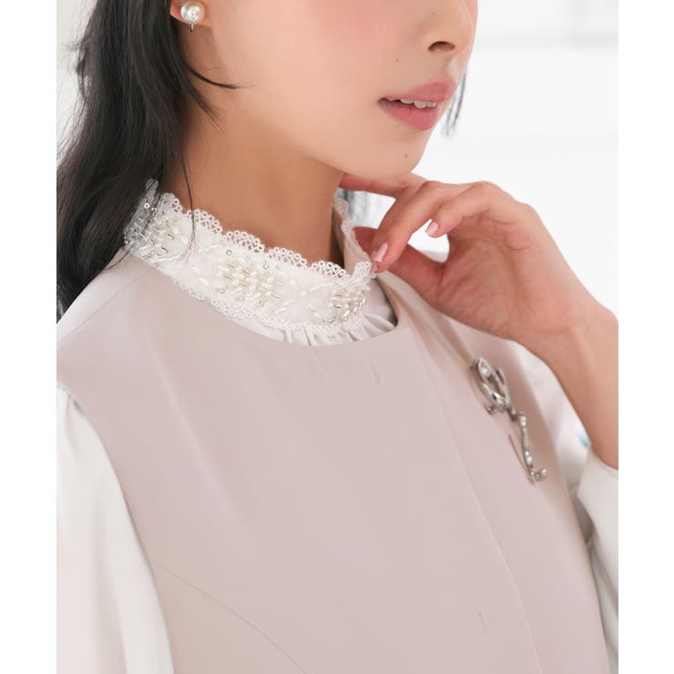 【3点set】 レイヤードペプラムジレ＆スリムテーパードパンツビジューブラウス付… | RUIRUE BOUTIQUE | 詳細画像3 