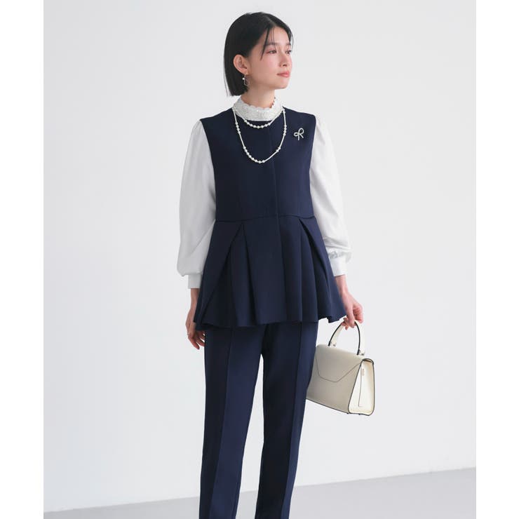 【3点set】 レイヤードペプラムジレ＆スリムテーパードパンツビジューブラウス付… | RUIRUE BOUTIQUE | 詳細画像6 