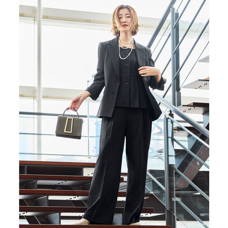 【3点】ピークドラペルジャケット＆ペプラムジレ＆タックワイドパンツセット | RUIRUE BOUTIQUE | 詳細画像12 