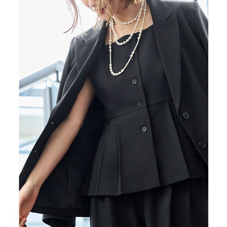 【3点】ピークドラペルジャケット＆ペプラムジレ＆タックワイドパンツセット | RUIRUE BOUTIQUE | 詳細画像13 