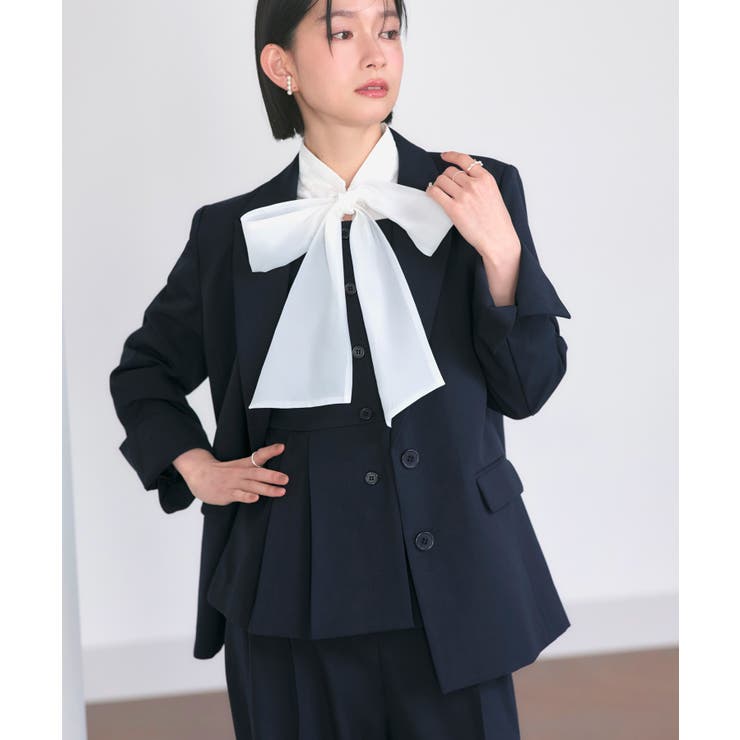 【3点】ピークドラペルジャケット＆ペプラムジレ＆タックワイドパンツセット | RUIRUE BOUTIQUE | 詳細画像2 