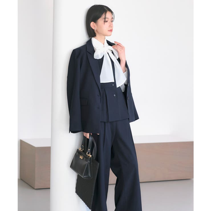 【3点】ピークドラペルジャケット＆ペプラムジレ＆タックワイドパンツセット | RUIRUE BOUTIQUE | 詳細画像4 