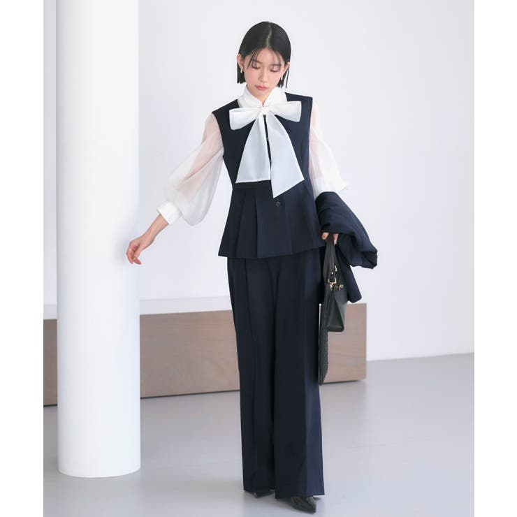【3点】ピークドラペルジャケット＆ペプラムジレ＆タックワイドパンツセット | RUIRUE BOUTIQUE | 詳細画像5 