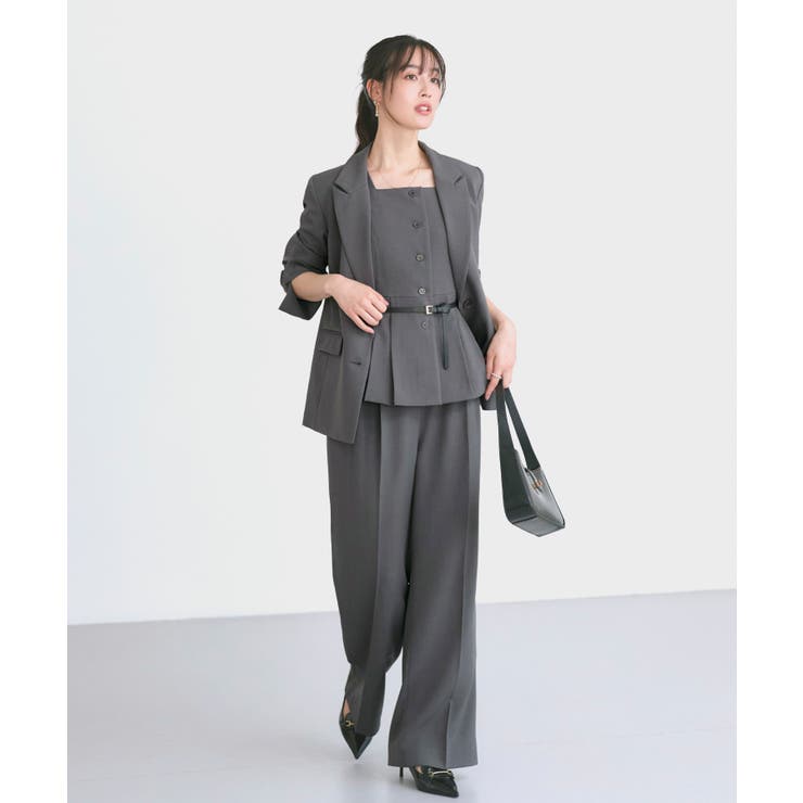 【3点】ピークドラペルジャケット＆ペプラムジレ＆タックワイドパンツセット | RUIRUE BOUTIQUE | 詳細画像6 