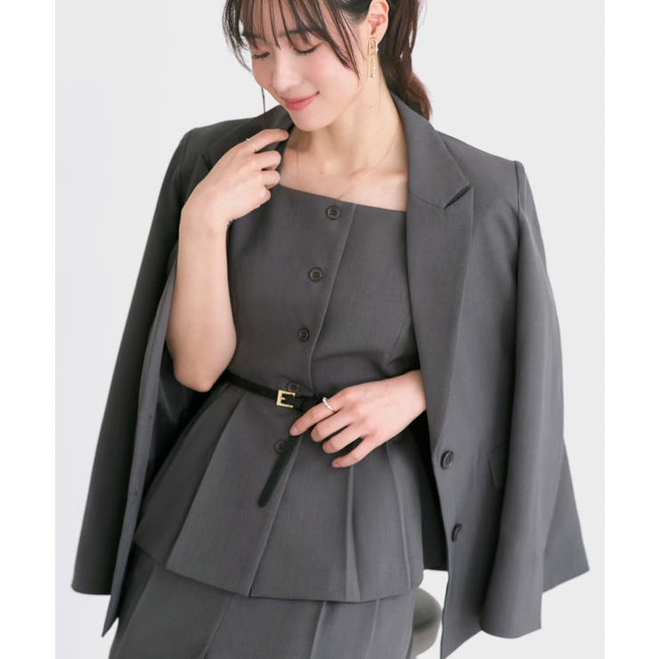 【3点】ピークドラペルジャケット＆ペプラムジレ＆タックワイドパンツセット | RUIRUE BOUTIQUE | 詳細画像7 