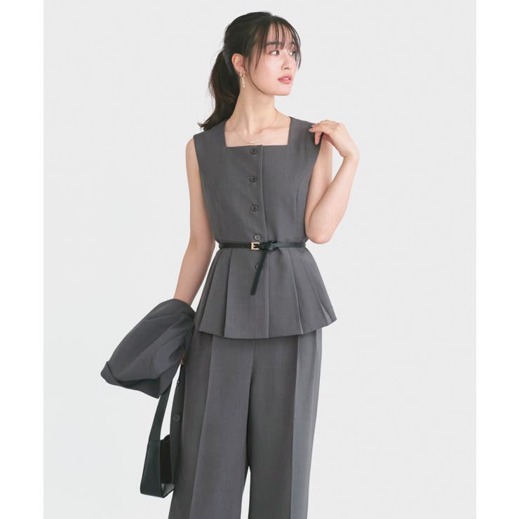 【3点】ピークドラペルジャケット＆ペプラムジレ＆タックワイドパンツセット | RUIRUE BOUTIQUE | 詳細画像9 