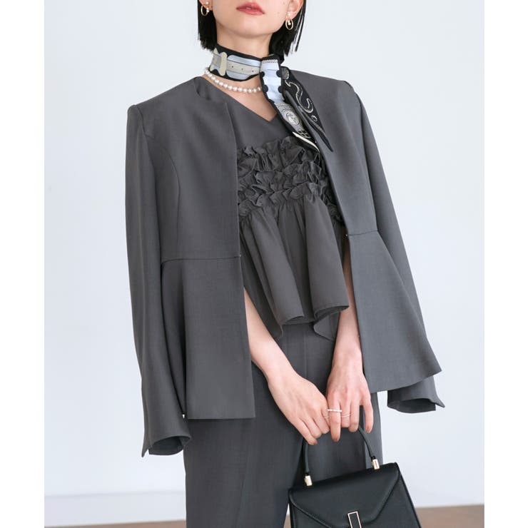 【3点】ノーカラージャケット＆フリルトップス＆スリムパンツセット | RUIRUE BOUTIQUE | 詳細画像10 