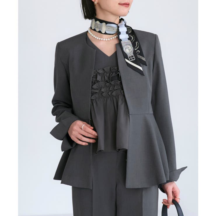 【3点】ノーカラージャケット＆フリルトップス＆スリムパンツセット | RUIRUE BOUTIQUE | 詳細画像11 