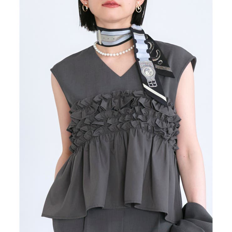 【3点】ノーカラージャケット＆フリルトップス＆スリムパンツセット | RUIRUE BOUTIQUE | 詳細画像12 