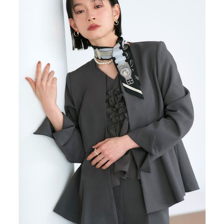 【3点】ノーカラージャケット＆フリルトップス＆スリムパンツセット | RUIRUE BOUTIQUE | 詳細画像6 