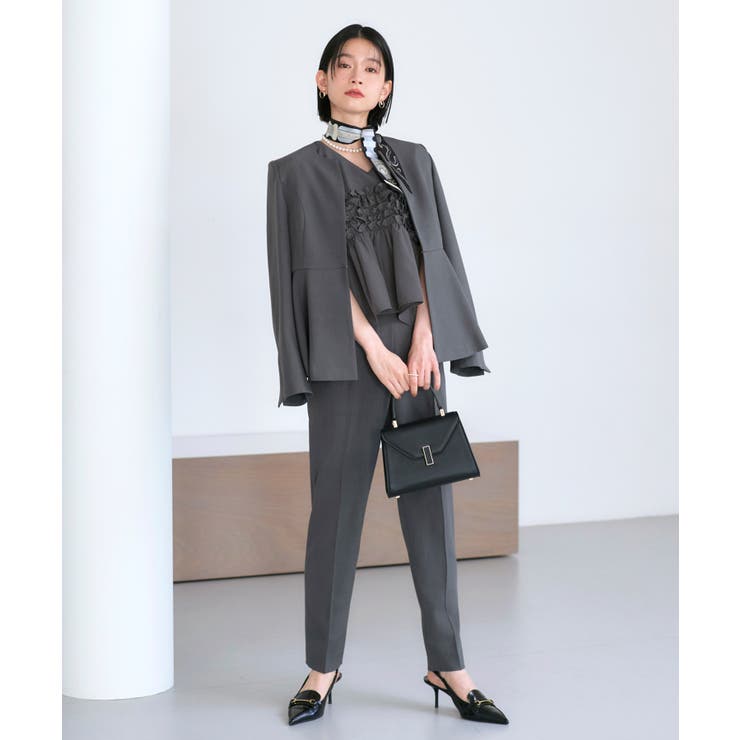 【3点】ノーカラージャケット＆フリルトップス＆スリムパンツセット | RUIRUE BOUTIQUE | 詳細画像8 