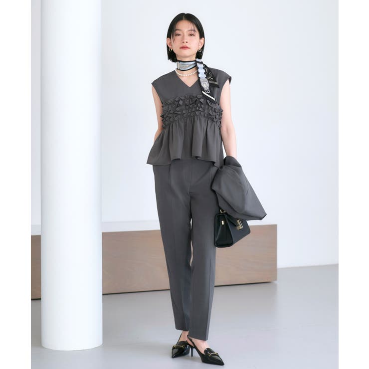 【3点】ノーカラージャケット＆フリルトップス＆スリムパンツセット | RUIRUE BOUTIQUE | 詳細画像9 
