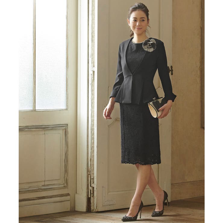 ブラック(B) | レーシーワンピースセットアップスーツ | RUIRUE BOUTIQUE