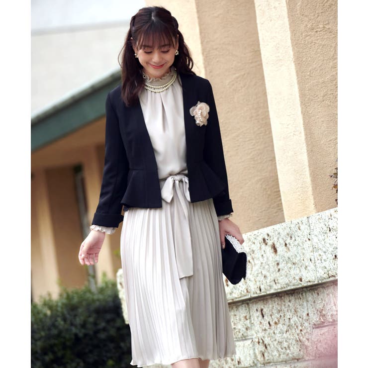 ブラック×グレージュ(PGY) | プリーツワンピースアンサンブルスーツ | RUIRUE BOUTIQUE