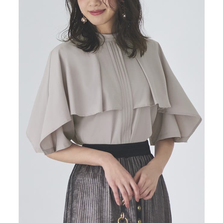 ライトグレー(PGY) | ピンタックケープスタンドカラーブラウス | RUIRUE BOUTIQUE