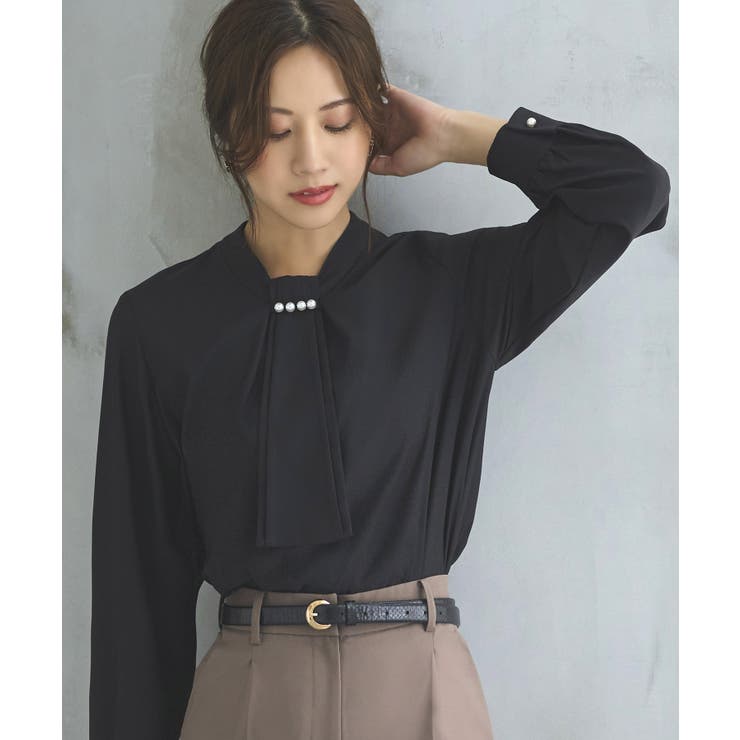 B長袖/ブラック(2BL) | 選べるデザイン フロントタックボウタイブラウス[長袖/半袖] | RUIRUE BOUTIQUE