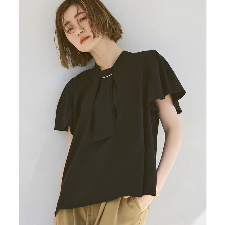 A半袖/ブラック(3BL) | 選べるデザイン フロントタックボウタイブラウス[長袖/半袖] | RUIRUE BOUTIQUE