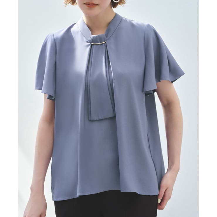 A半袖/ブルー(3BU) | 選べるデザイン フロントタックボウタイブラウス[長袖/半袖] | RUIRUE BOUTIQUE