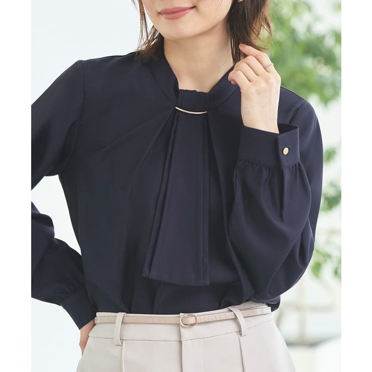 A長袖/ネイビー(NE) | 選べるデザイン フロントタックボウタイブラウス[長袖/半袖] | RUIRUE BOUTIQUE