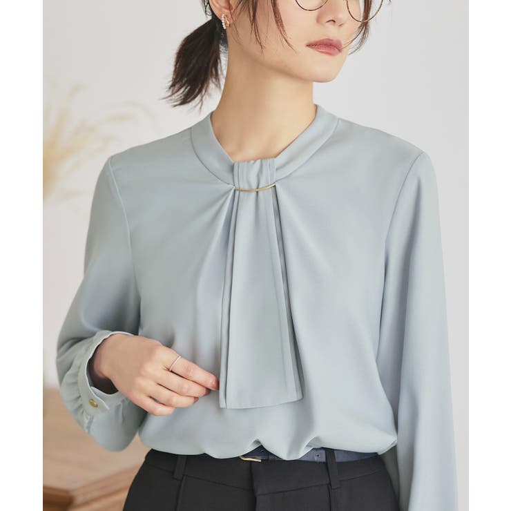 A長袖/ライトブルー(PBU) | 選べるデザイン フロントタックボウタイブラウス[長袖/半袖] | RUIRUE BOUTIQUE