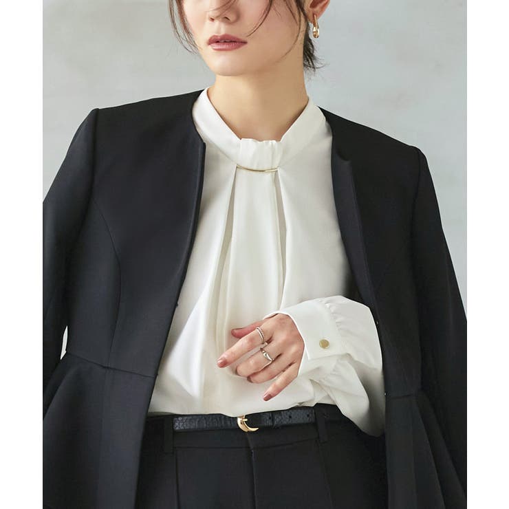 A長袖/ホワイト(WH) | 選べるデザイン フロントタックボウタイブラウス[長袖/半袖] | RUIRUE BOUTIQUE
