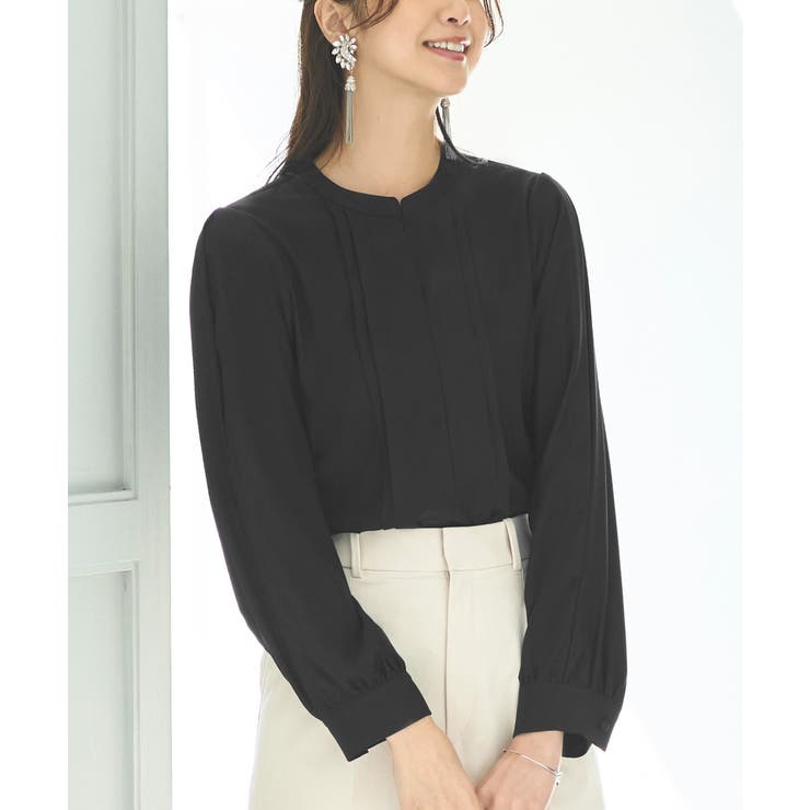 ブラック(BL) | バンドカラータックブラウス | RUIRUE BOUTIQUE