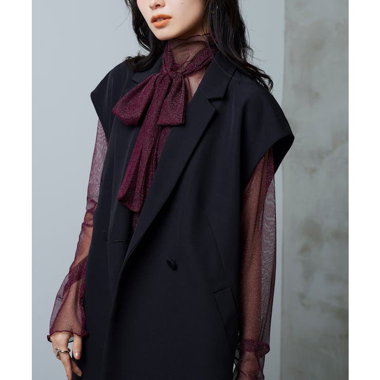 ワイン(DRE) | ラメチュール シアートップス（ボウタイ付） | RUIRUE BOUTIQUE