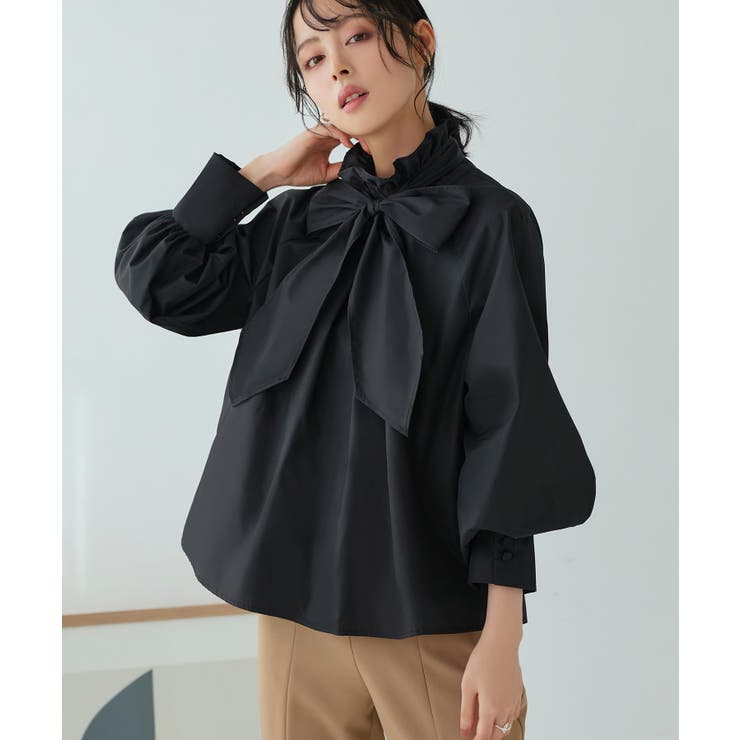 ブラック(BL) | クラシカル・2wayフリルブラウス（ボウタイ付き） | RUIRUE BOUTIQUE