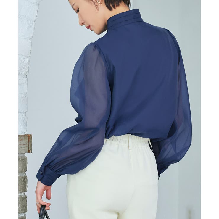 タックスタンドカラー オーガンジーシアーボウタイブラウス | RUIRUE BOUTIQUE | 詳細画像16 