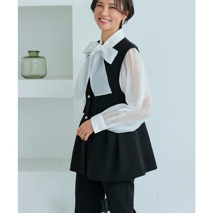 タックスタンドカラー オーガンジーシアーボウタイブラウス | RUIRUE BOUTIQUE | 詳細画像9 