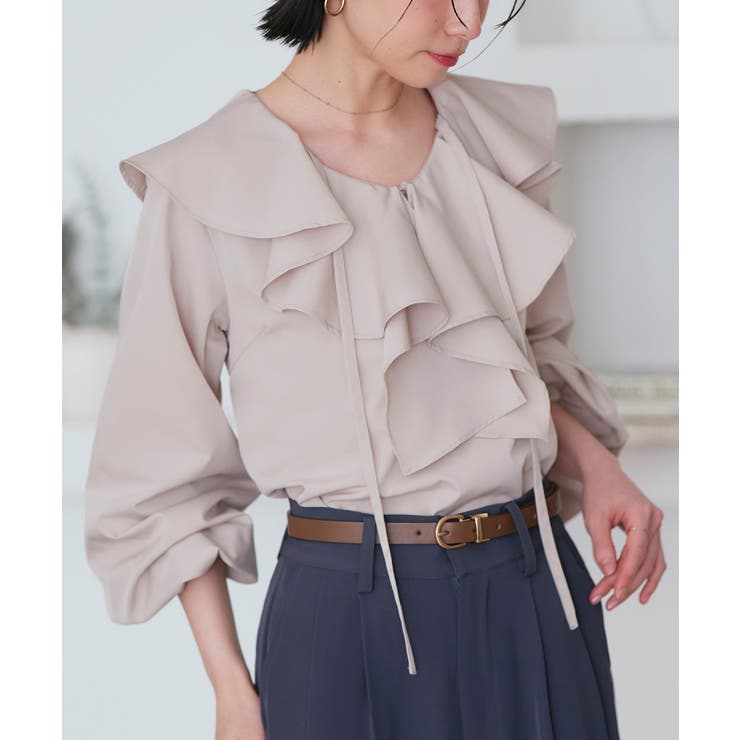 ローズグレー(PGY) | ラッフルフリルカラーブラウス | RUIRUE BOUTIQUE