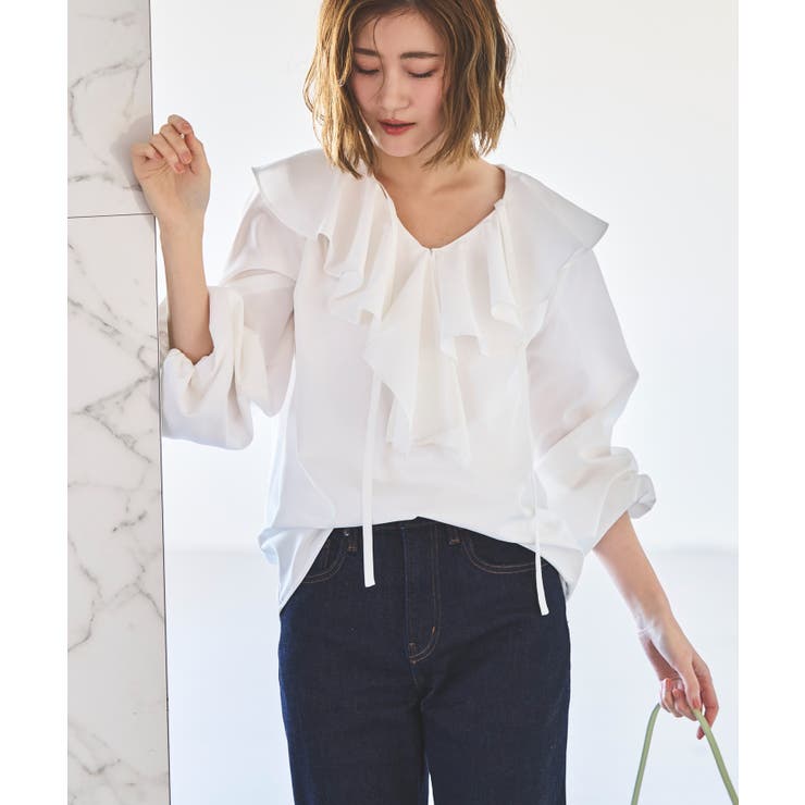 ホワイト(WH) | ラッフルフリルカラーブラウス | RUIRUE BOUTIQUE