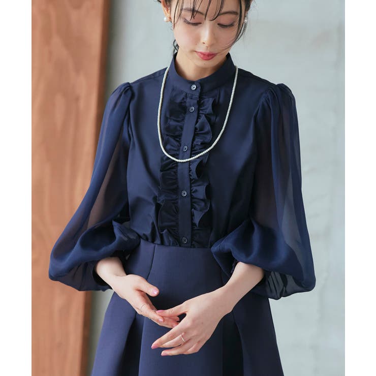 オーガンジースリーブフロントフリルブラウス | RUIRUE BOUTIQUE | 詳細画像7 