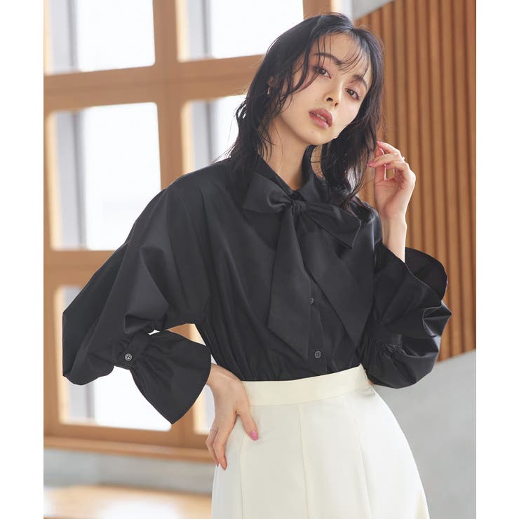 ブラック(BL) | 【洗える】2way プレシャス スタンダードシャツ(ボウタイ付) | RUIRUE BOUTIQUE