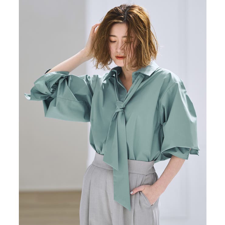 アッシュグリーン(PGR) | 【洗える】2way プレシャス スタンダードシャツ(ボウタイ付) | RUIRUE BOUTIQUE