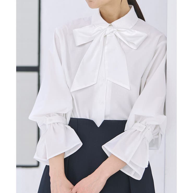 ホワイト(WH) | 【洗える】2way プレシャス スタンダードシャツ(ボウタイ付) | RUIRUE BOUTIQUE